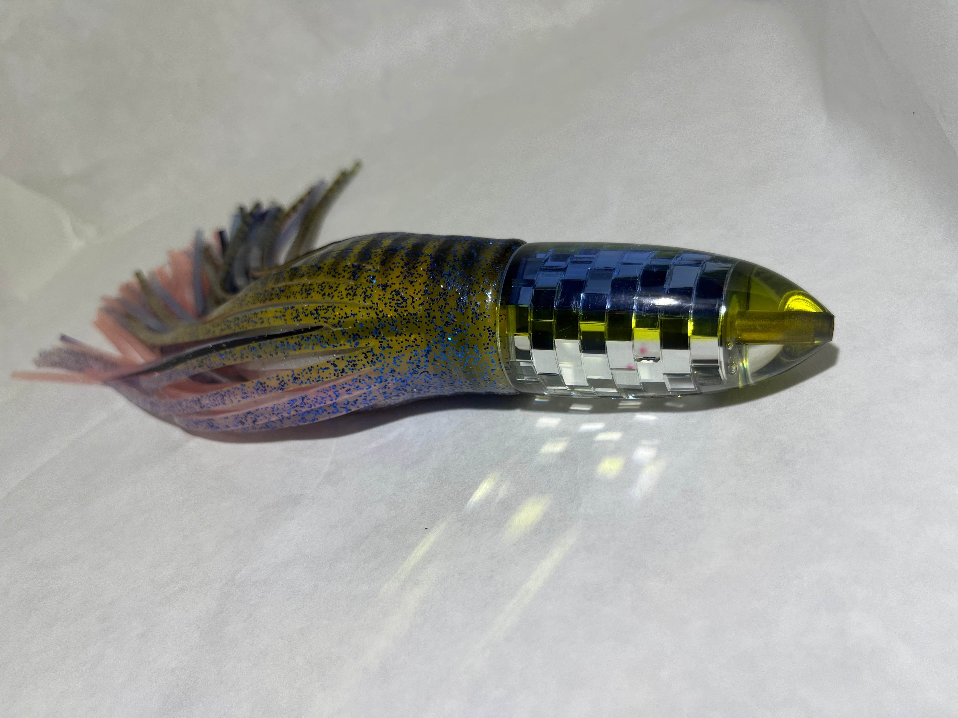 9” disco bullet Blue top & yellow stripe skirted