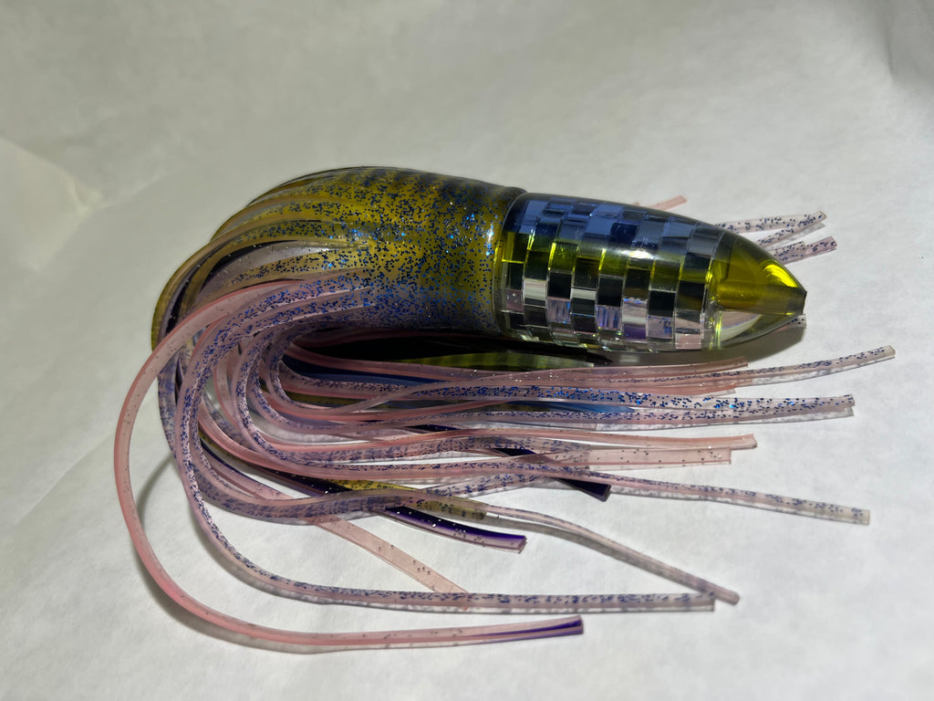 9” disco bullet Blue top & yellow stripe skirted