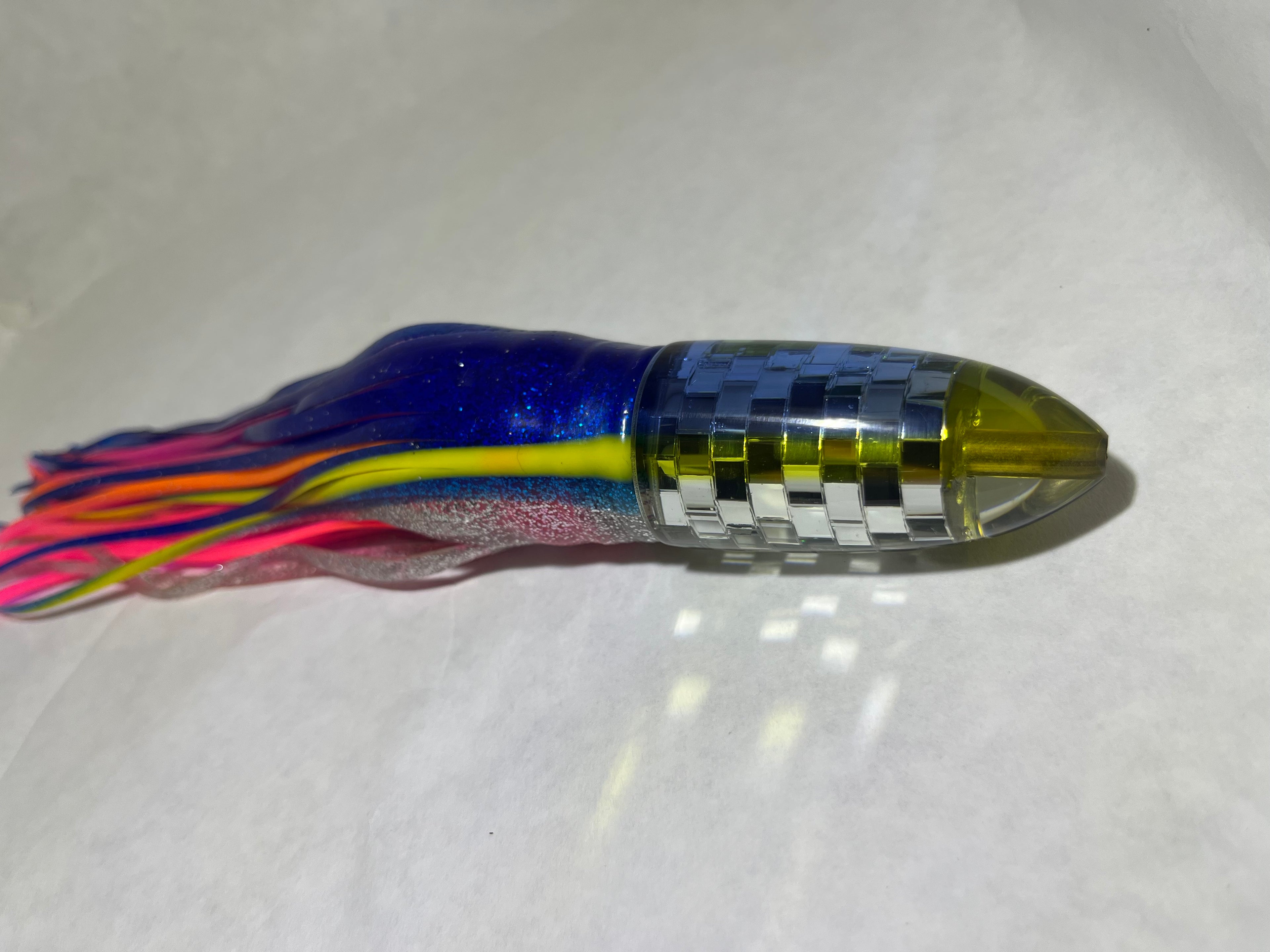 9” disco bullet Blue top yellow stripe skirted