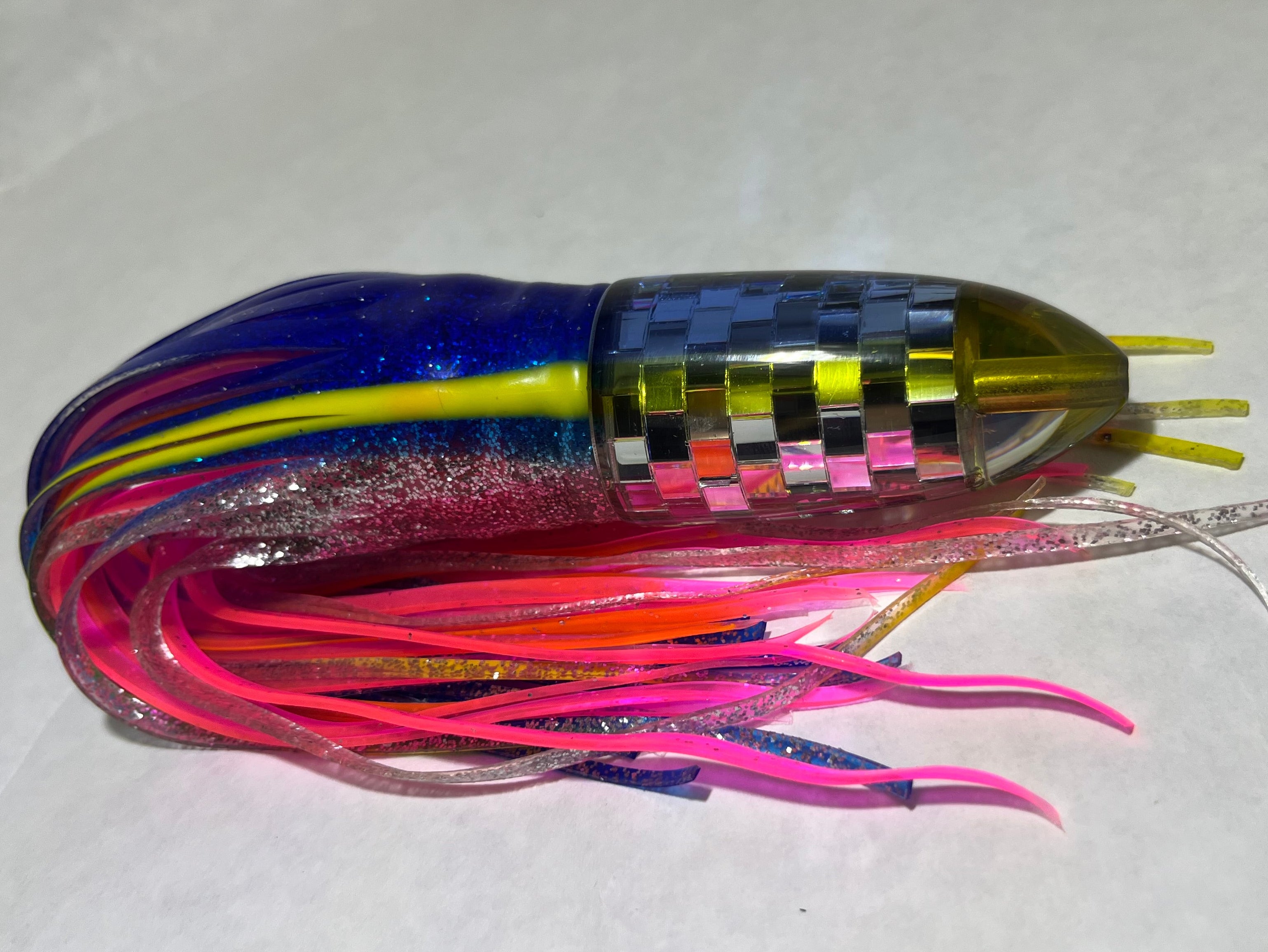 9” disco bullet Blue top yellow stripe skirted